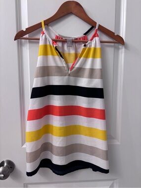 Banana Republic Striped Sleeveless Blouse in Yellow, Orange & Navy